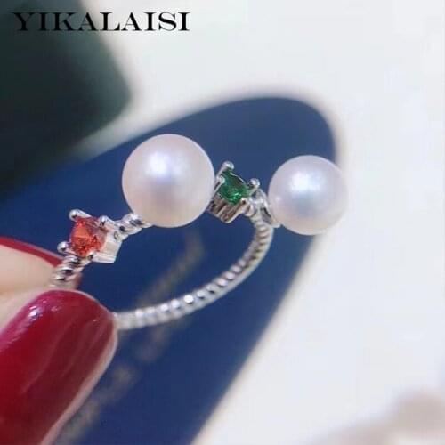 YIKALAISI 925 Sterling Silver Rings Jewelry For Women 6-7mm Round Natural Freshwater Pearl Rings 2021 Fine New Wholesales