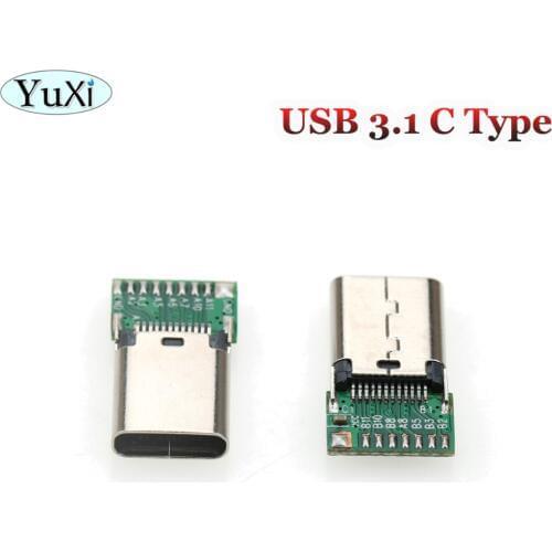 YuXi 1pcs Micro USB 3.1 C Type Female Plug 24Pin with PCB board Test Male Data Connector