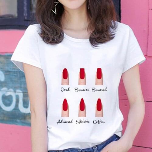 Womens T-shirt Nail Art Print Graphic T-shirt Fashion Personality Fun Casual Short Sleeve Harajuku Ladies T-shirt Female Top