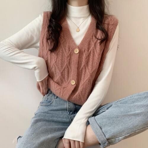 Sweater Vests Women Solid Single Breasted Colorful Sleeveless Knitting Cropped V-neck Korean Style Casual Loose Popular Chic New