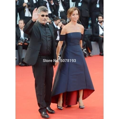 1011 fashion navy strapless natural A-line tea-length taffeta Celebrity dresses/Formal gowns Venice Film Festival free shipping