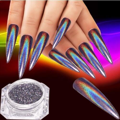 0.2g Holographic Laser Platinum Sequins Dust Nail Glitter Powder Nail Art Black Gold Acrylic UV Mix Glitter Powder Decorations