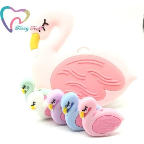 10PC Little Silicone Swan Baby Pendant Beads Teething Necklace Accessory BPA Free Flamingo Silicone Chew Charms Baby Shower Gift