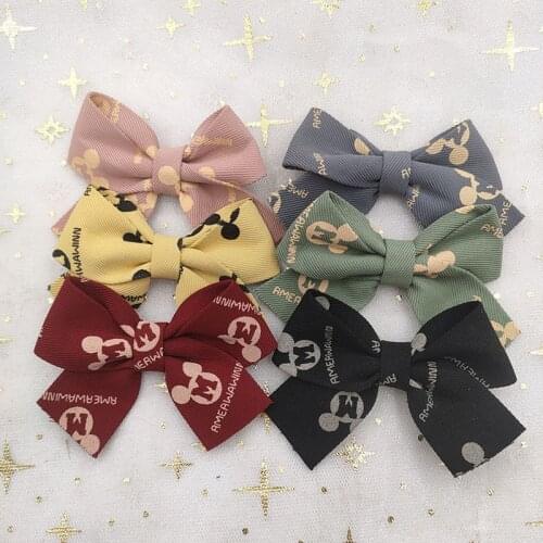 10Pcs/Lot 5*7cm Printed Cloth Mickey Head Bow Appliques DIY Kid Clothes Hats Headwear Bowknot Hair Clips Crafts Decor Patches