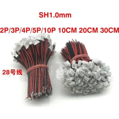 100Pcs/lot ,SH1.0mm pitch single head wire electronic wire 1.0 terminal connecting wire 2P-12P 10/20/30CM