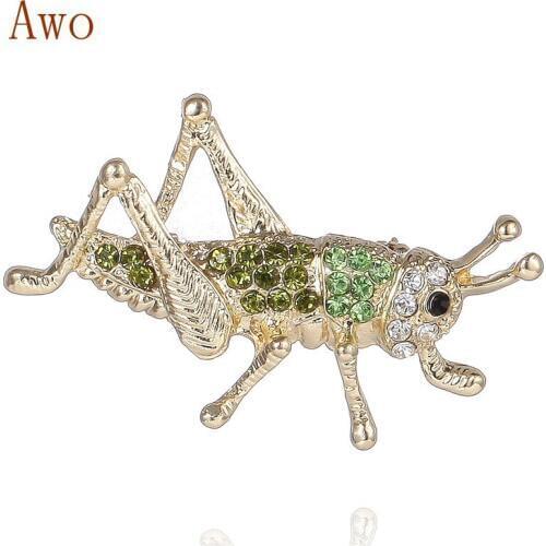 2018 Fashion Jewelry Cute Enamel Pin Crystal Rhinestone Grasshopper Brooch Broche Strass Vintage Insect Brooches For Women Men