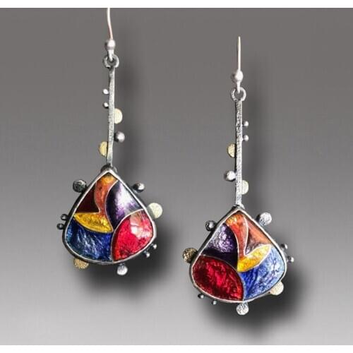 2020 Luxury Multi-colors Enamel Water Drop Earring Bohemian Colorful Statement Dangle Earrings for Women Jewelry Vintage Brincos