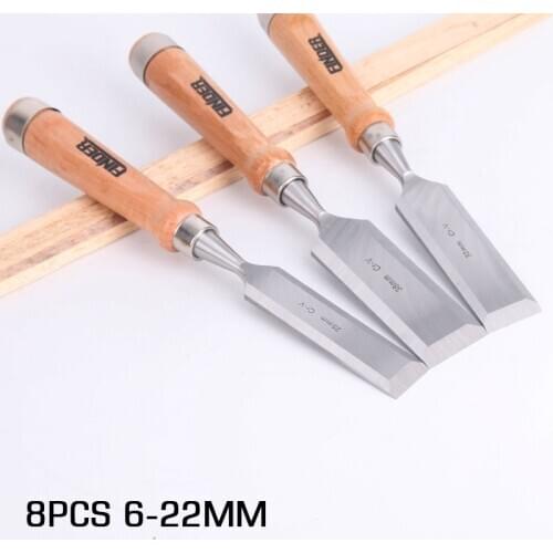 8pcs 6-22mm Carving Chisels Carpenter Tools CR-V Flat Woodworking Chisel Set Professional Wood Carving Knife Hand Tool