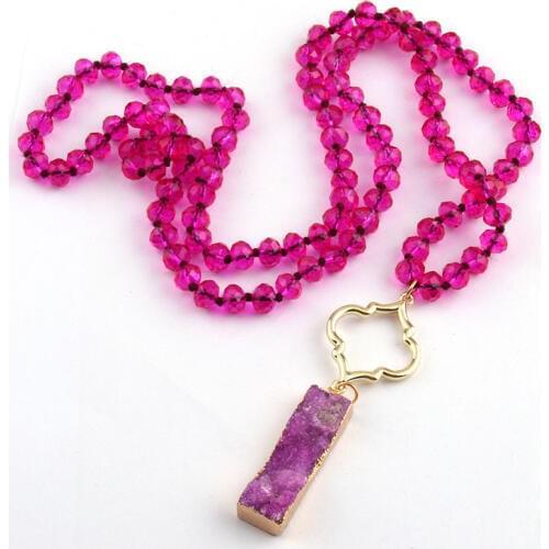 Free Shipping Fashion Bohemian Tribal Jewelry Crystal Glass Knotted Crystal Pendant Necklaces For Women Ethnic Necklace