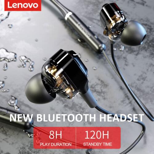 Lenovo Wireless Earphones XE66 Dual Dynamic Neckband Headphones Bluetooth 5.0 IPX5 Waterproof Headset 4 Speakers HIFI Stereo