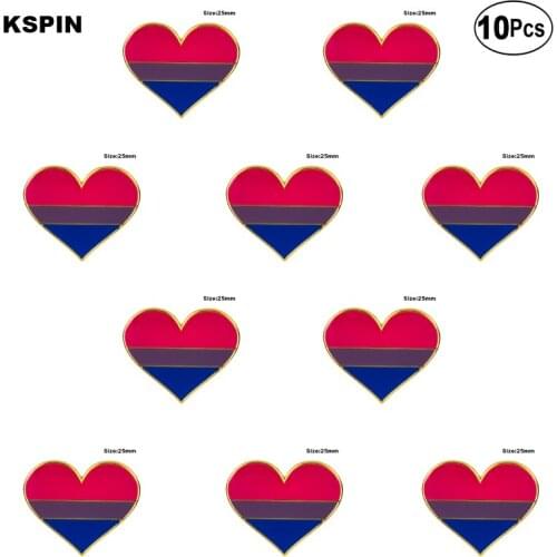 Bisexual pride Heart Shape Lapel Pin Flag badge Brooch Pins Badges 10Pcs a Lot
