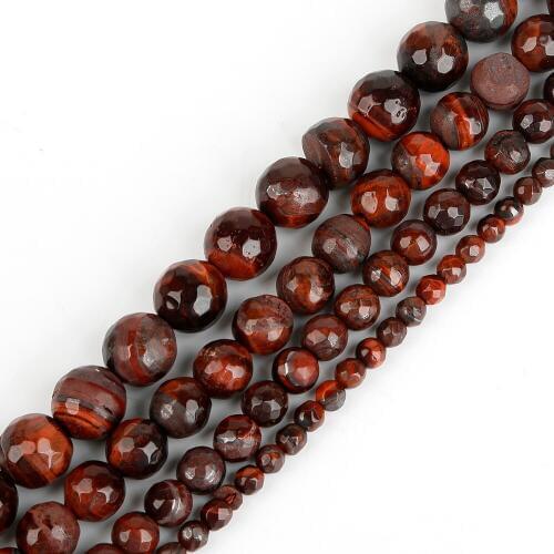 4 6 8 10mm Natural Stone Beads Red Lava Tiger Eye Bulk Loose Faceted Beads For DIY Making Bracelet Necklace Jewelry