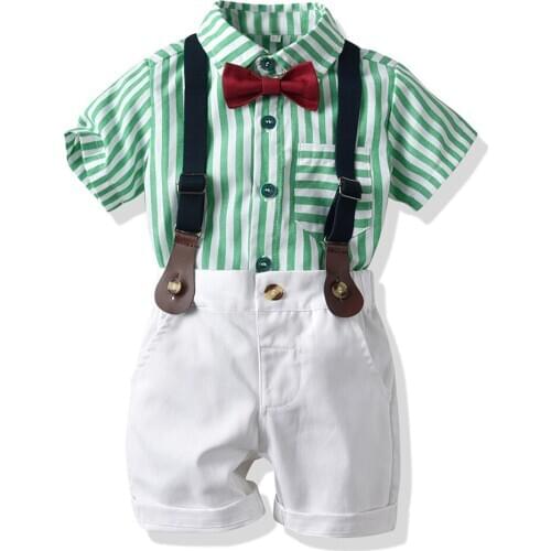 Kid Toddler Boy Striped Shirt Clothing Set Summer Handsome Suspender Kids Clothes Suits Children Clothes Sets