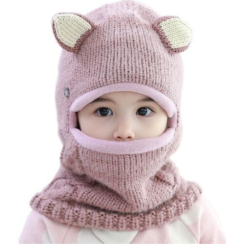 Baby Hat Girls and Boys Winter Warm Pompom Hat Velvet Lining Caps Cute Ears Hats for Kids Beanie Hat Scarf Kids Windproof Cap