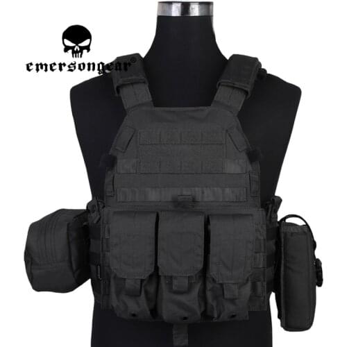 Emersongear Plate Carrier Jump Tactical Vest 3 Pouches Airsoft Molle Shooting Combat Hunting Breathable Vest Fanny Pack BK