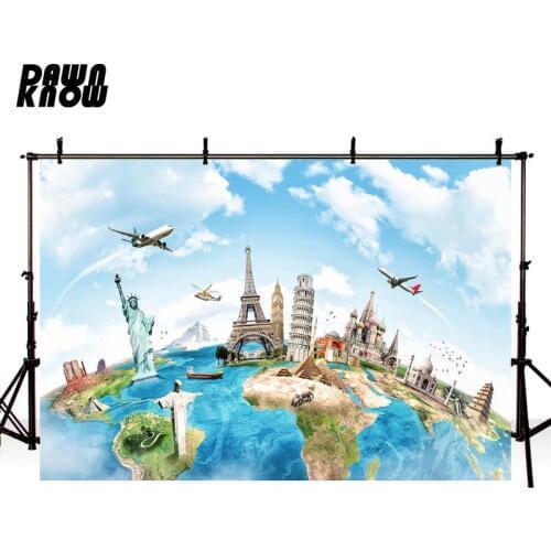 DAWNKNOW Statue Of Liberty Photography Background Cartoon Earth Photographic Backdrops Wedding Children Photocall lv1448