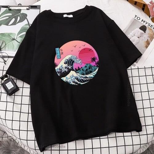The Great Retro Wave Japanese Anime T-Shirt Harajuku Streetwear Brand Camisetas Hombre Men Vaporwave Funny Cool Hip Hop T Shirt