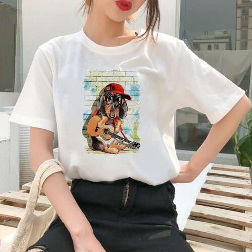 Women T-shirt Cute Guitar Dachshund Peacock Cartoon Printed oversized Tee Shirt Simplicity Summer Graphic Short Sleeve T-shirts