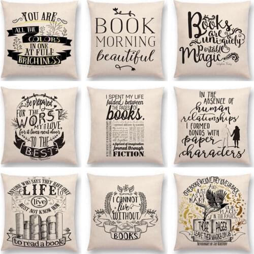 Hot Sale Black And White Style Reading Book Beautiful Language Gorgeous Words Decorative Letters Story Cushion Sofa Throw Pillow