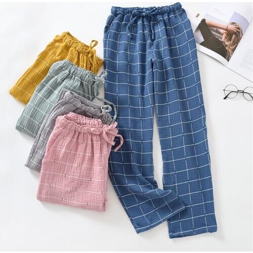 Cotton Pajama Pants for Women And Men 2021 New Spring Autumn Couples Home Pants Loose Plaid Sleep Bottoms Femme Night Loungewear