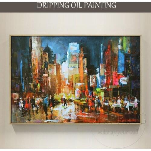 Pure Hand-painted Abstract City Landscape Acrylic Painting on Canvas Beautiful Wall Art Modern City Street View Acrylic Painting
