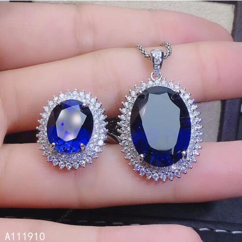 KJJEAXCMY fine jewelry 925 sterling silver inlaid Natural sapphire pendant ring Womens set support detection luxurious