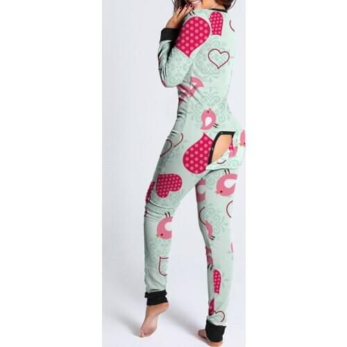 40# Casual Jumpsuit Women Print Long Sleeve Button Flap Nightwear Jumpsuit Bodysuit Playsuit Romper Sleepware Комбинезон Женский