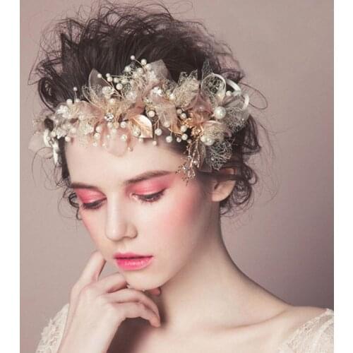 Korean Silk Yarn Flower Bride Headdress Beauty Bride Wedding Hair Accessories Pink Hair Ornament