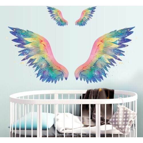 Creative Dream Watercolor Wing Wall Sticker for Princess Girls Room Decoration Childrens Bedroom Porch Wall Decal Aesthetic