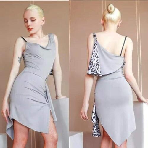 Summer grey latin skirt Latin dress practice bodysuit cha cha samba dress latin leotard body latin pratice wear set 743