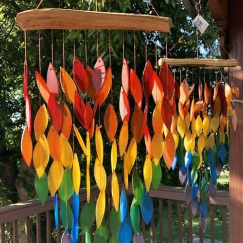 Rainbow Fall Leaf Dream Catcher Wind Chime Floating Wood Hanging Outdoor Teak Dreamcatcher Nordic Ornament Bedroom Decoration