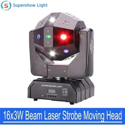 3in1 Beam Laser Strobe Light 16x3W Moving Head Light Football DMX512 Laser Light DJ Bar Party Show Stage Light
