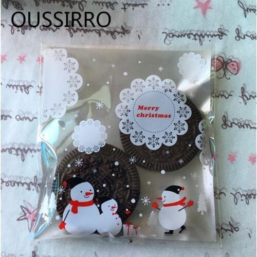 25PCS/Lot Christmas Gifts Bag Silver Lace Snowflake Snowman Navidad Bake Cookies Biscuit Christmas Bag New Year Gifts