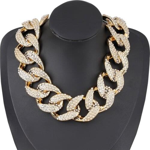 Fashion Jewelry Accessories Gold Color CCB Rhinestone Super Flash Chain Women Choker Neck Collar Statement Chunky Necklace Gift
