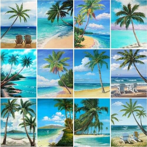 AZQSD Diy Oil Painting Drawing On Canvas Seaside Tree Hand Paind Kit Canvas Paint By Numbers Landscape Home Decoration