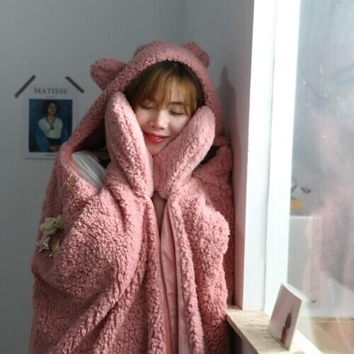 Blanket Autumn Winter New Lambskin Hooded Cape Cape Cape Blanket Flannel Thickened Warm Wearable ADULT CAPE
