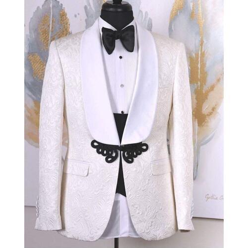 2019 New ivory white red black pattern Men suit best man wedding suit singer host Stage costume Slim Fit 3 Pieces Tuxedo Groom G