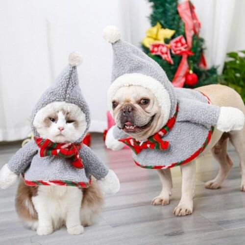 Gray Dog Clothes Cute Snowman Cosplay Christmas Pet Funny Apparel Hooded French Bulldog Pug Coat Dog Hoodies