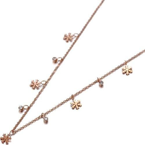 Original Design Titanium Stainless Steel Snowflake Charm Choker Necklaces Bohemia CZ Crystal Necklace For Women N20011