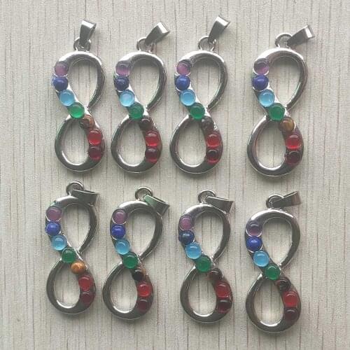 New Fashion 7 Chakra Stone beads alloy 8 shape pendants charms for Necklace jewelry making free shipping wholesale 8pcs/lot