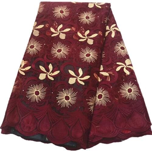 Latest brown red nigerian lace fabric 2019 high quality lace with stones 5yards african fabric lace high quality lace fabric
