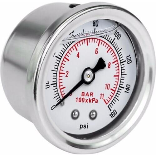 Fuel Pressure Regulator Gauge 0-160 Psi / Bar Liquid Fill Chrome Fuel Oil Gauge fit 1/8 NPT Threads High Quality C45