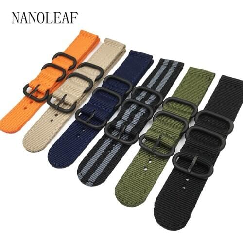 7 Colors for NATO Style Wristband Nylon Watch Band 18MM 20MM 22MM 24MM Replacement Strap with Five Black Ring Buckle