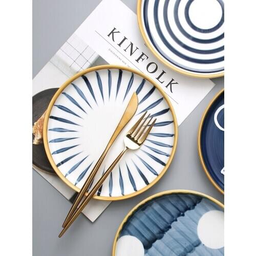 Serving Plate Dinner dish Underglaze Color Tableware Dish Steak Flat Plate Breakfast Plate Hand-painted Ceramic