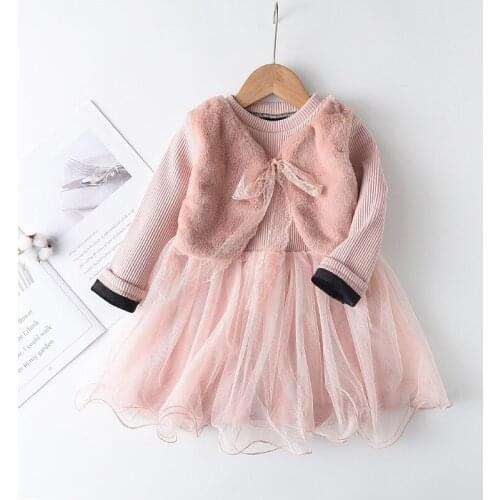 Girls Mesh Ruffles Dress 2021 New Autumn Princess Dress Casual Kids Lace Bowtie Outfit Long Sleeve Children Clothes 3-7T