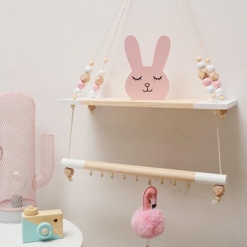 Nordic INS Children Room Decoration Wooden Storage Rack Wall Hanging Shelf For Kids Bedroom Wall Decor Shelves