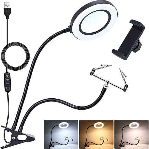 Magnifying Glass Lamp with Metal Clamp Lens 72 LED Lights 3 Colors Magnifier with Phone Clip for Circuit Boards Repairing Cr