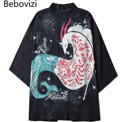 Japanese Cardigan Men Haori Yukata Samurai Costume Women Kimono Shirt Clothing Man Fashion Constellation Aries Black Jacket