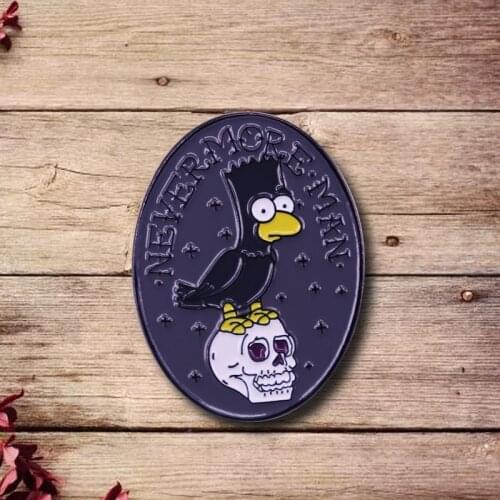Homer Bart the Raven Treehouse of Horror from Edgar Allan Poe enamel pin funny Halloween brooch jewelry