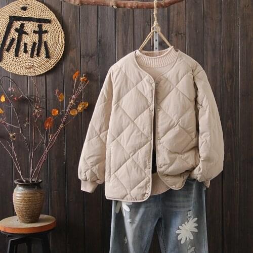 Schinteon Women Baseball Light Down Jacket Korean Style Short Spring Autumn Loose O-Neck Collar Outwear New 2021